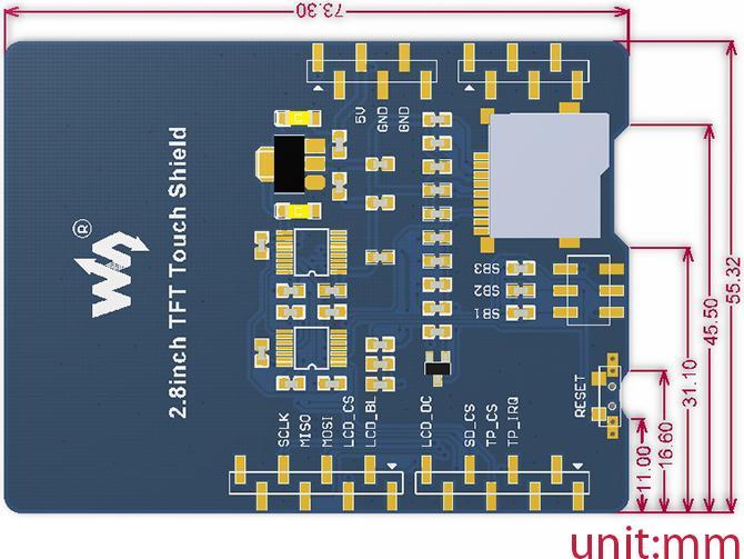 Actual product image WaveShare 2.8inch TFT Touch Screen Shield for Arduino