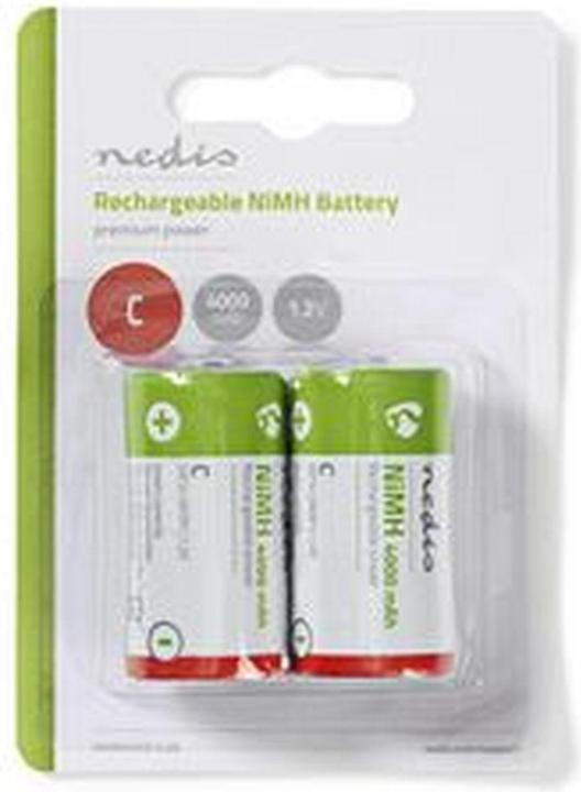 Actual product image Nedis Rechargeable NI-MH Battery C 1.2 V DC 4000 mAh Pre-charged 2-Blister HR14 Green/Red (2 pcs., C, 4000 mAh)