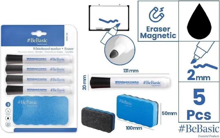 Produktbild BeBasic 4 Stück Whiteboard-Marker mit Schwamm (4x)