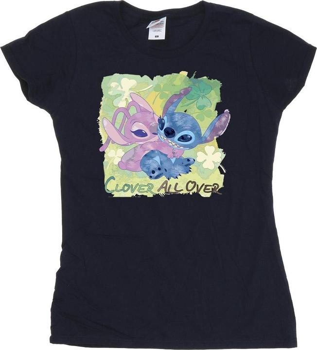 Actual product image Disney Womens/Ladies Lilo And Stitch St Patrick's Day Clover Cotton T-Shirt (XL)
