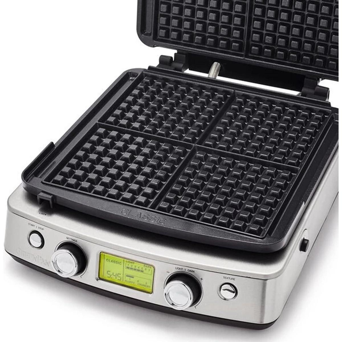 Greenpan wafelijzer con piastra per panini classici + crema di panini Luikse / Brusselse, Piastra per waffel, Bianco