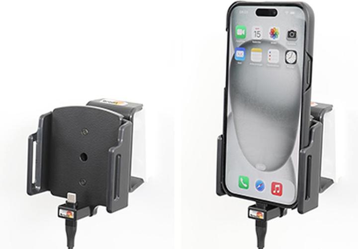 Actual product image Brodit Adjustable holder (sideways) Active USB, 12V, for APPLE iPhone 15 Pro Max, incl. USB charging g