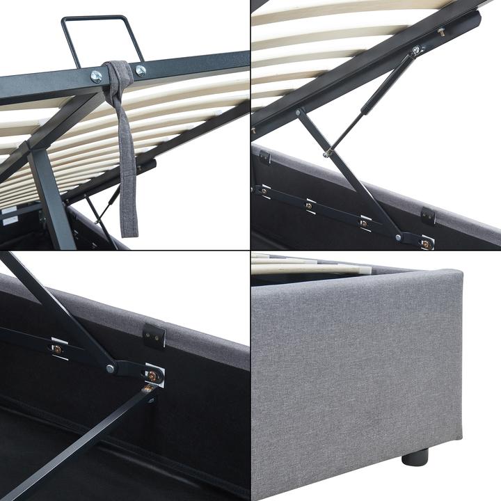 Actual product image En.Casa Polsterbett Nola 140x200 cm Leinen Grau (140 x 200)