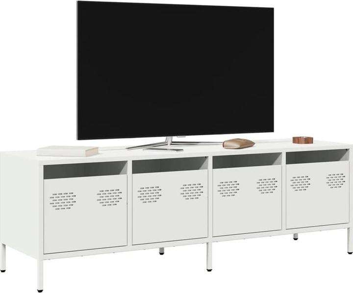Produktbild vidaXL TV Schrank Fernsehtisch Fernsehschrank Lowboard Weiss Kaltgewalzter Stahl (135 x 39 x 43.5 cm)