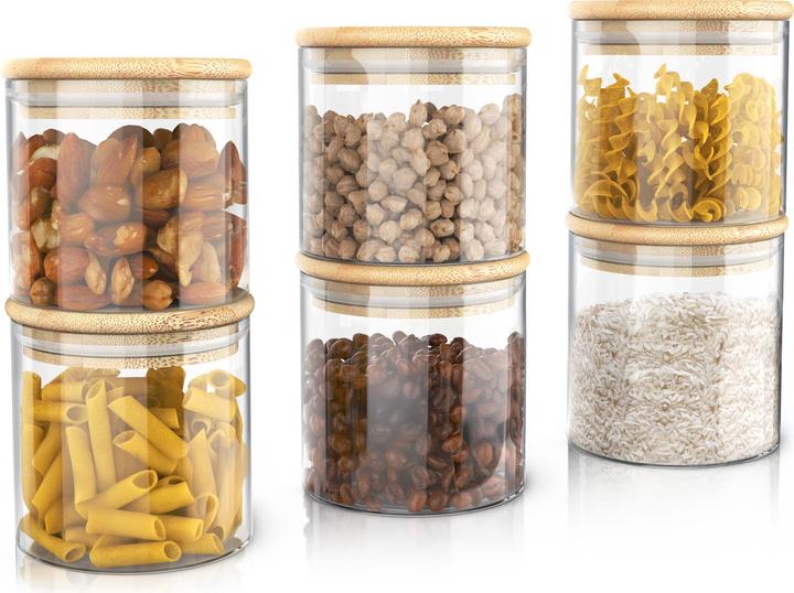 Actual product image Arendo 6x 0,75 L Vorratsgläser, Glasbehälter 6er Set, Borosilikatglas, Bambusdeckel, Vorratsdosen luftdicht (0.75 l)