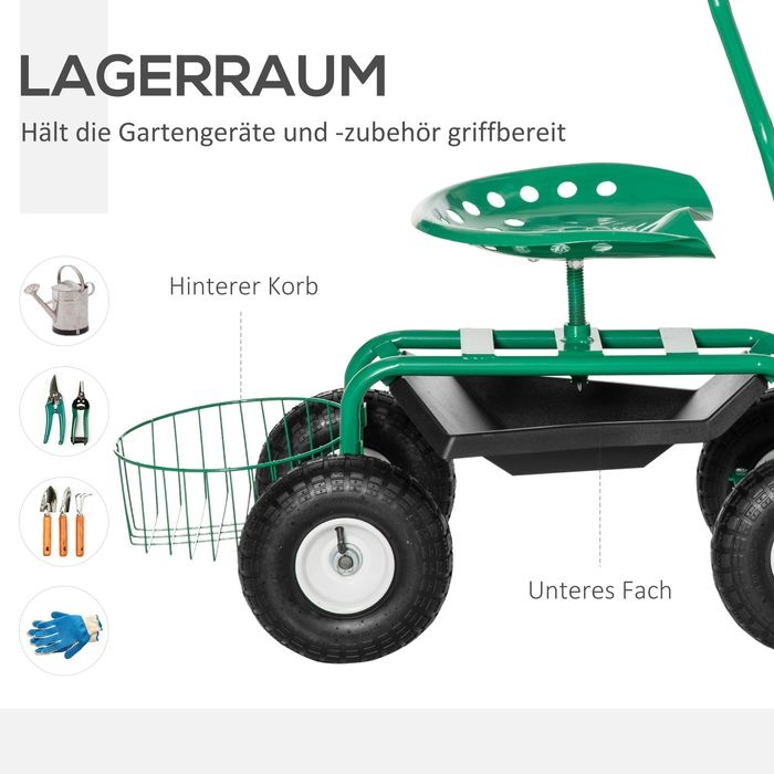 Produktbild Swisshandel24 Gartenwagen Werkstattwagen Gartensitz mit Drehsitz Ablagekorb höhenverstellbar 150 kg Tragkraft Meta