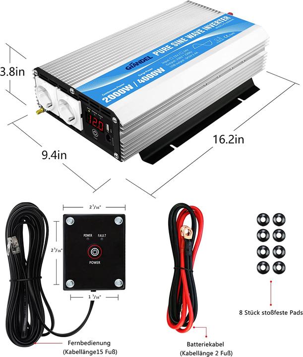 Image du produit Giandel Onduleur 12V vers 230V pur sinus 2000W