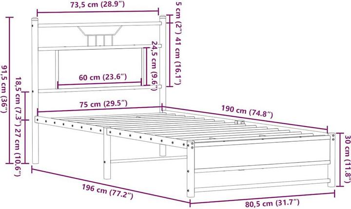Image du produit vidaXL Bettgestell (75 x 190 cm)
