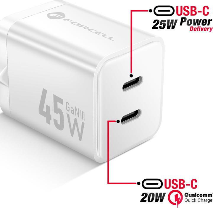 Image du produit Forcell Adaptateur secteur 45W 2×USB-C PD / QC 4.0 (45 W)