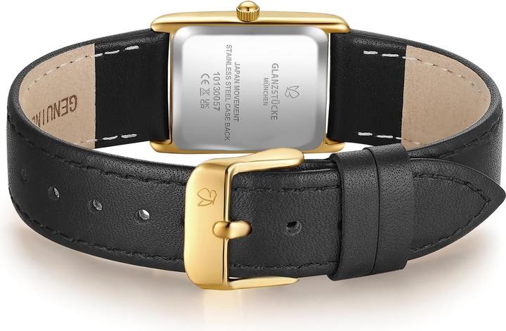 Actual product image Glanzstücke München Damen Quarzuhr gelbgold Echtleder schwarz - 38066 (22 mm)