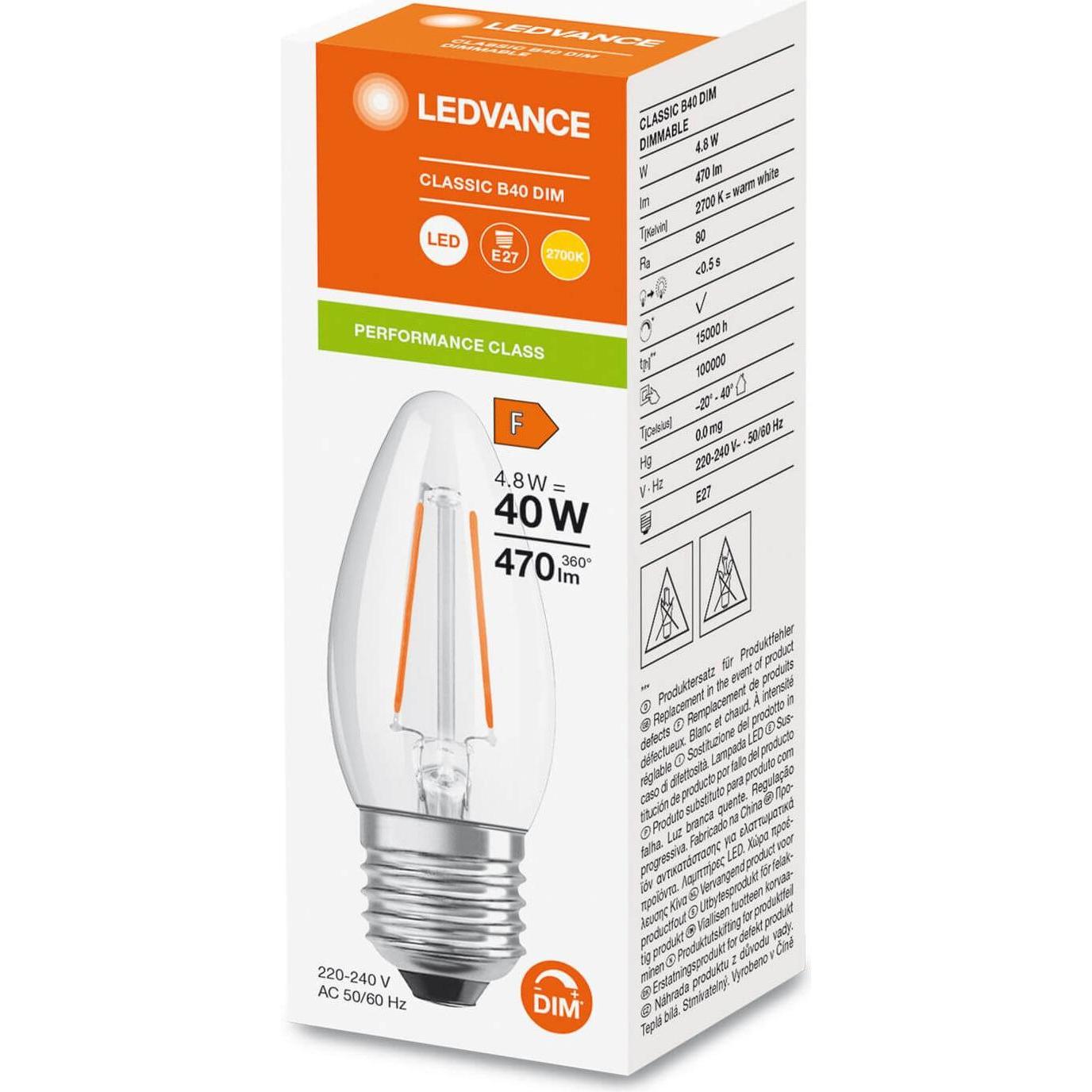 Thumbnail - Ledvance, Leuchtmittel, LED-Kerzenlampe (E27, 4.80 W, 470 lm, 1 x, F)