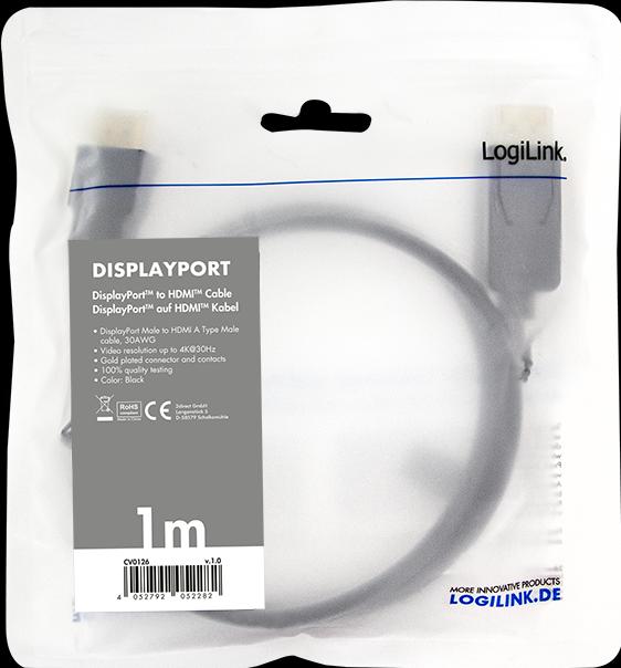 Produktbild LogiLink DisplayPort — HDMI (Typ A) (1 m, DisplayPort, 1.4)