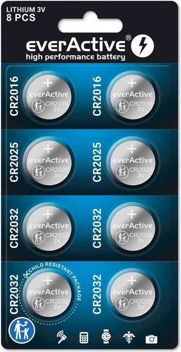 Image du produit Everactive LITHIUM BATTERY KIT, 4X CR2032, 2X CR2025, 2X CR2016 CRMIX8BL (CRMIX8BL) - Batte (8 pcs, CR2016, CR2025, CR2032)