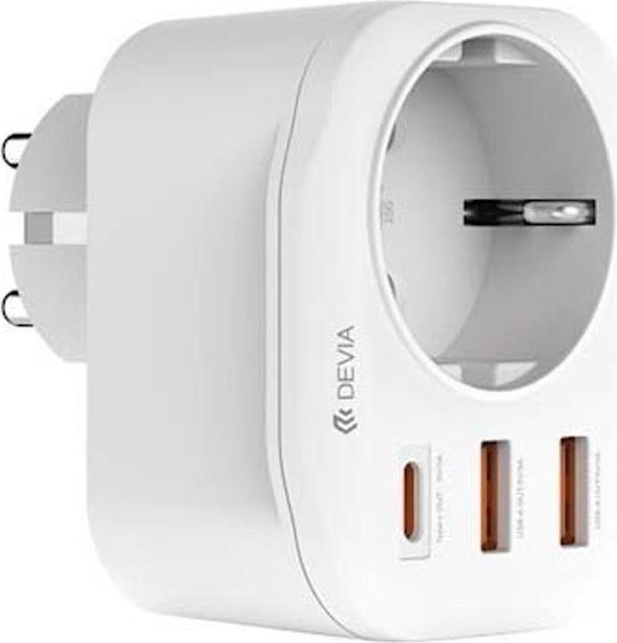 Image du produit Devia prise de courant PD chargeur 20W 1x USB-C 2x USB 3A blanc (20 W, 3 ports)