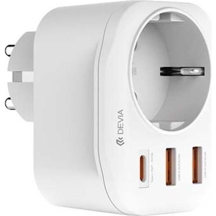 Devia Steckdose PD-Ladegerät 20W 1x USB-C 2x USB 3A weiss (20 W), USB Ladegerät, Weiss