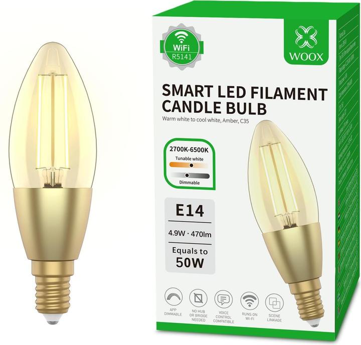 Actual product image Woox R5141 Smart Lighting Intelligent Light Bulb Wi-Fi/Bluetooth (E14, 4.90 W, 470 lm, 1 x, F)