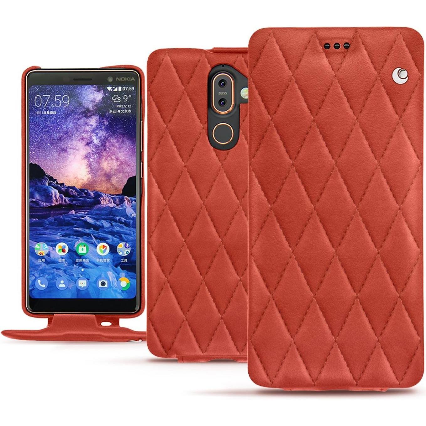 Noreve Lederschutzhülle vertikal (Apple iPhone 7 Plus), Smartphone Hülle, Orange