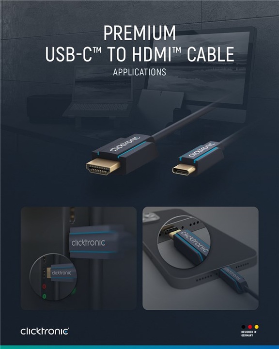 Produktbild clicktronic USB-C to HDMI Cable. M/M. Blue. 2.0m (2 m, HDMI)