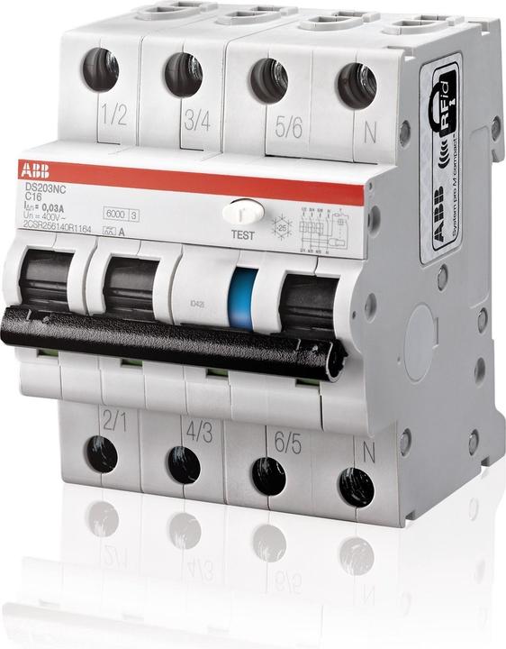 Actual product image ABB DS203NCA-B16/0,03 FI/LS switch DS203NCA-B16/0,03 6kA, 3P+N, type A, B 16, 3