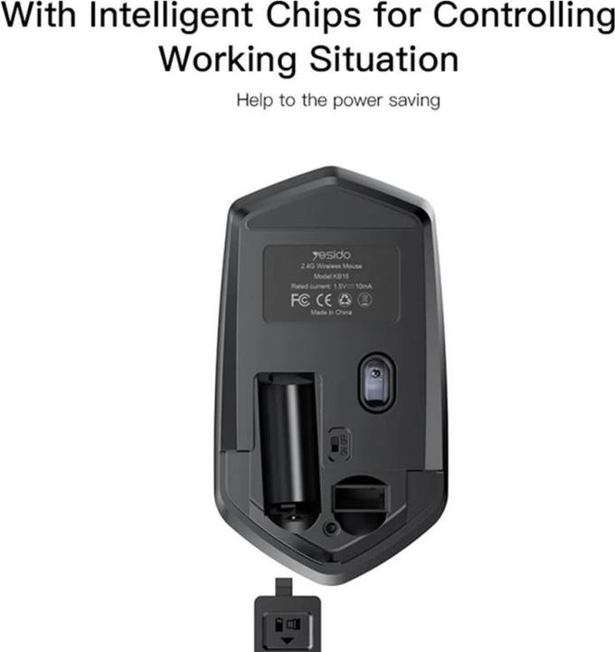 Actual product image Yesido - Wireless Mouse (KB16) - 2.4G Connection, 1600DPI, Low Noise - Black (Wireless)
