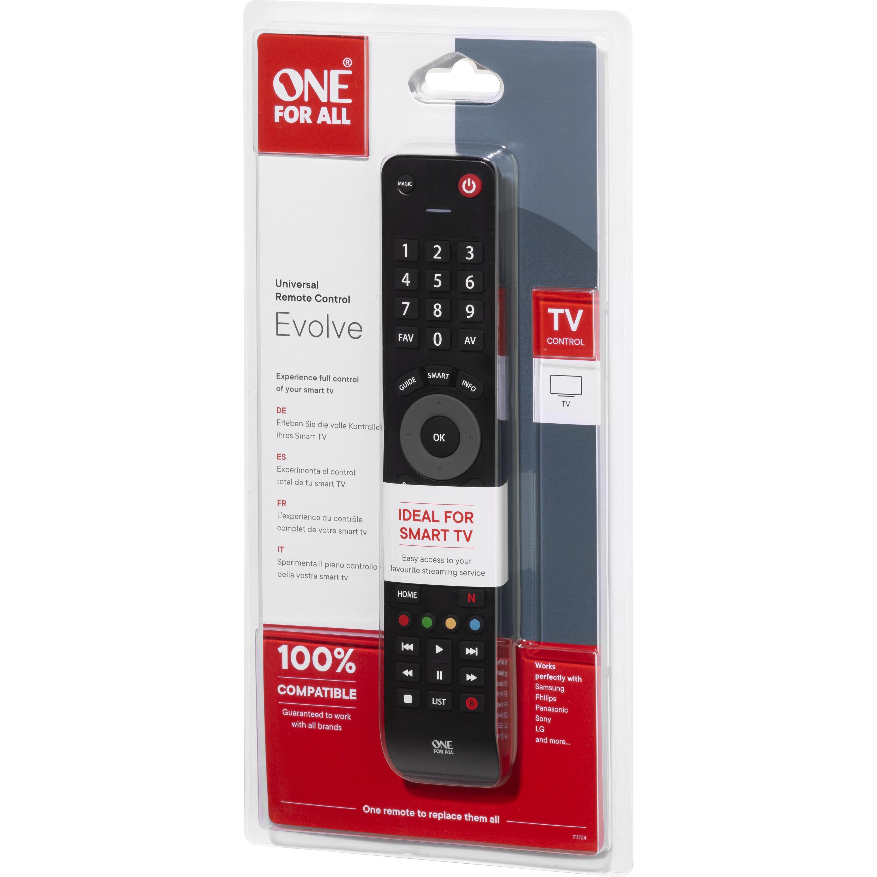 Thumbnail - One for All Evolve TV (Universal Fernbedienung, Infrarot), Fernbedienung, Schwarz