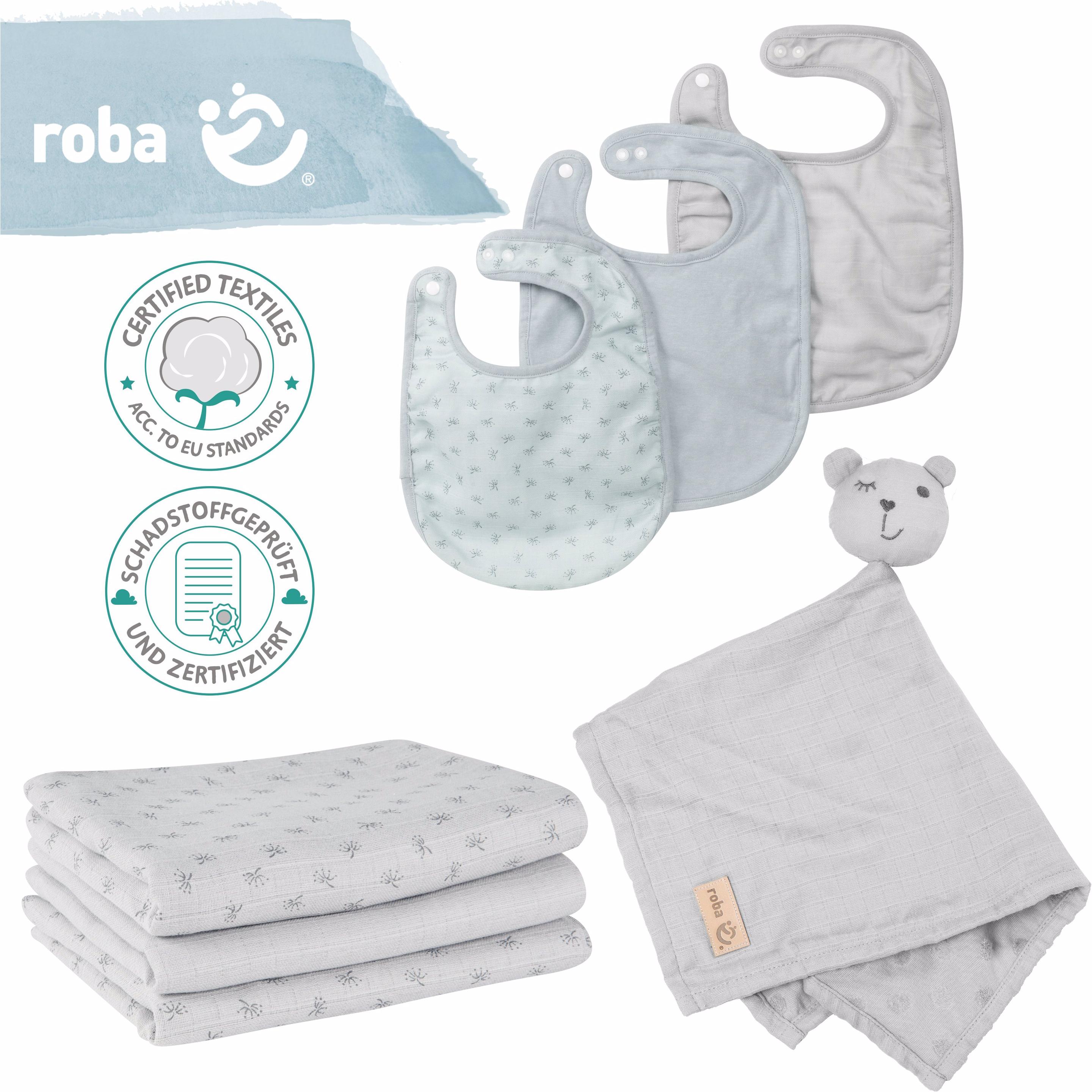 Roba, Lätzchen, Geschenkset Baby Essentials Lil Planet grau