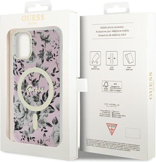 Immagine prodotto Guess GUHMN61HCFWSP Custodia rigida iPhone 11 / Xr 6,1" różowy/rosa Flower MagSafe (Apple iPhone 11)