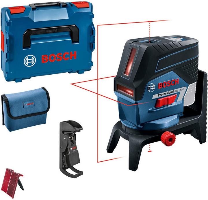 1 x laser target board, 1 x RM 2 Professional swivel bracket, 1 x protective bag, 1 x L-Boxx 136, 1 x ceiling clamp, 1 x GCL 2-50 C/CG insert 2, 1 x GCL 2-50 C/CG insert 1