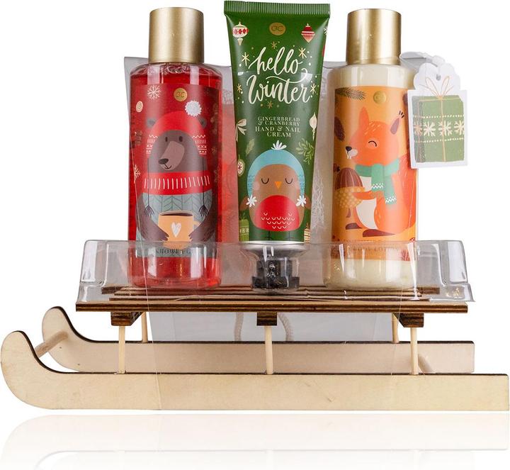 Accentra Badeset HELLO WINTER auf Holzschlitten, inkl. 150ml Duschgel, 150ml Bodylotion, 60ml Hand- & Nagelcr (Haarpflege Set, Körperpflegeset)