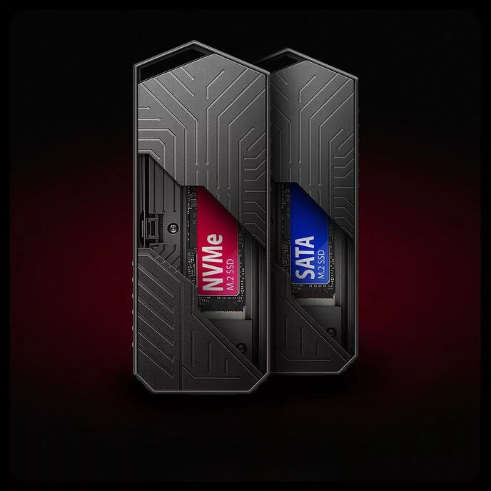 Actual product image Axagon EEM2-GAM, USB-C 10Gbps - NVMe & SATA SSD GAME M.2 box, bezšroubkový (M.2 2280)