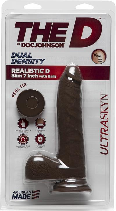 Produktbild Doc Johnson Realistic D - 7 Inch Slim W/Balls - Ultraskyn - Chocolat