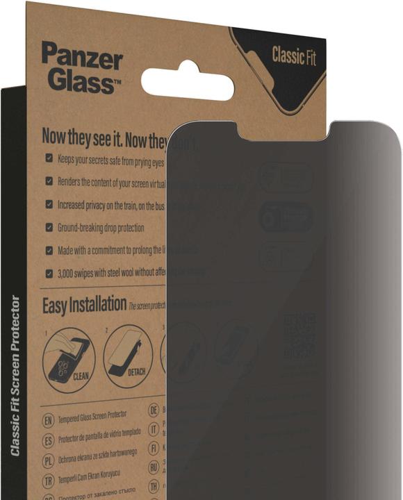 Productafbeelding PanzerGlass Screen Prot. Privacy Classic Fit iP 6.1 Inch 2022 (1 Stuk, Apple iPhone 14, Apple iPhone 13 Pro, Apple iPhone 13)