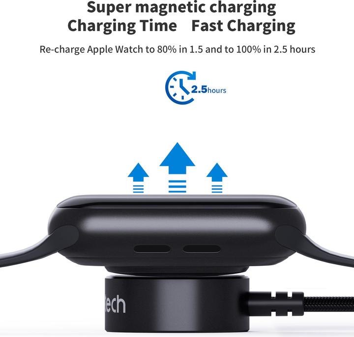 Produktbild Choetech T319 MFI 5W kabelloses Ladegerät für Apple Watch + USB-C-Kabel – Schwarz (5 W)