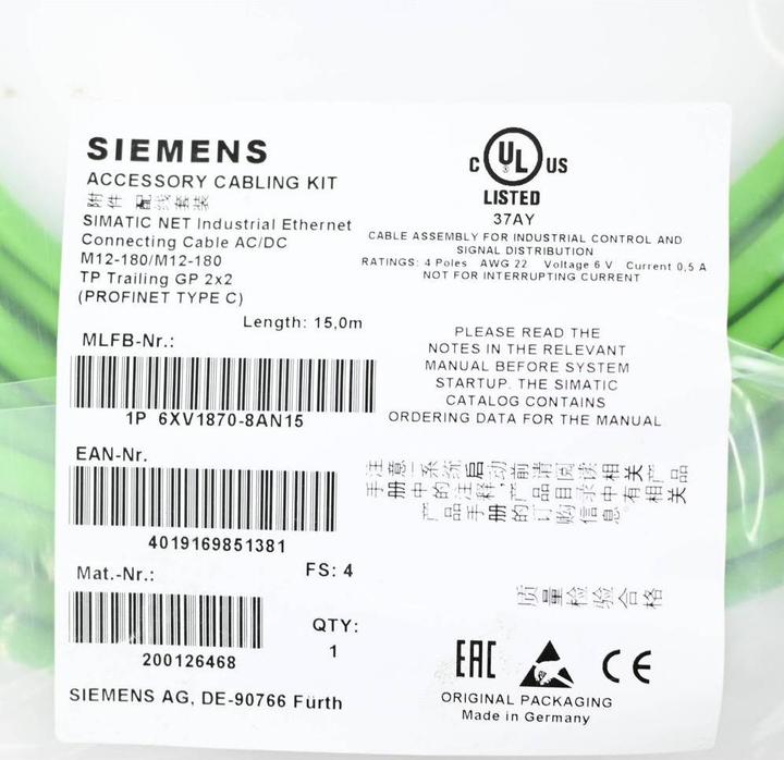 Actual product image Siemens Indus.Sector Industrial EtherNet Cable 6XV1870-8AN15 (CAT5e, 15 m)