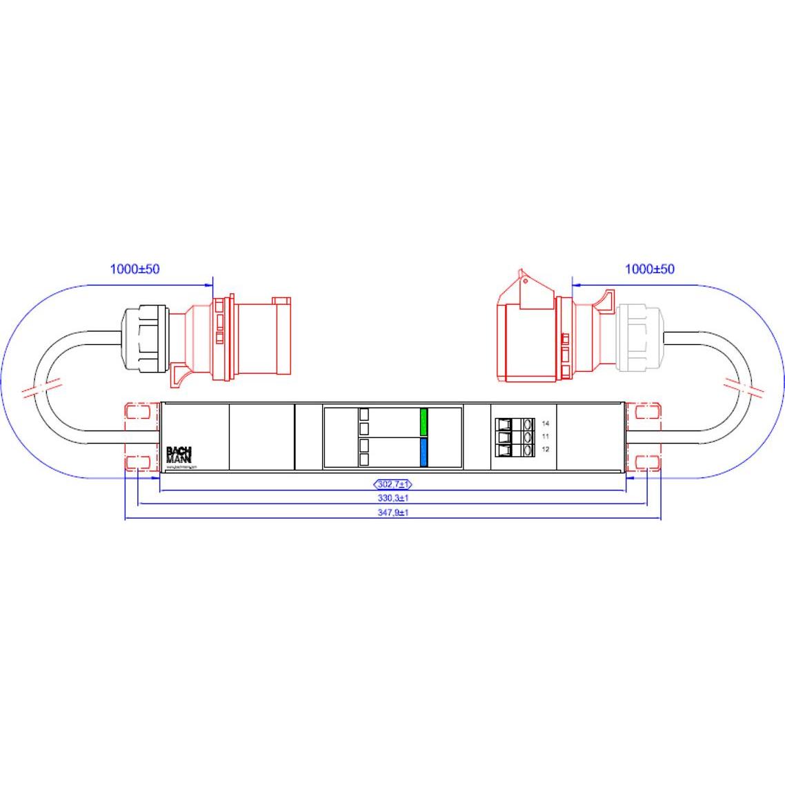 Thumbnail - Bachmann, Steckdosenleiste, SPD Modul 3 phasig 3x32A USS1m H05VV-F 5G4,0mm CEE 32A (3 x, CEE 7/3, 1 m)