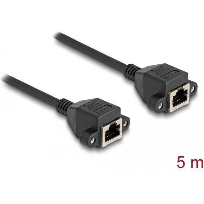 Delock RJ50 Verlängerungskabel Buchse zu Buchse S/FTP 5 m schwarz (S/FTP, 5 m), Netzwerkkabel