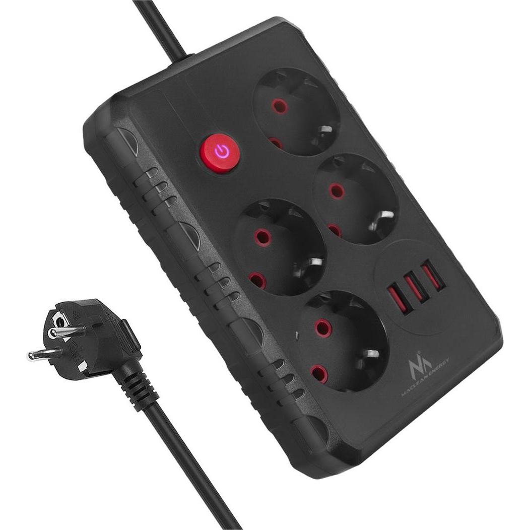 Maclean, Ciabatta Multipresa, Multiprise 4 Prises MCE392 + Usb + Interrupteur 1,50M (Noir) (4 X, 1.50 M)