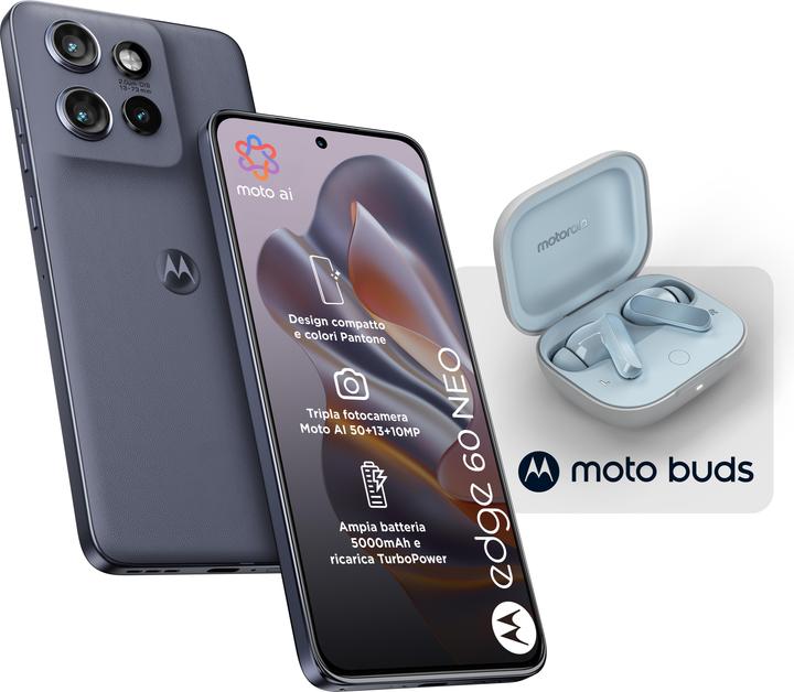 Immagine prodotto Motorola Pack 2x1 Edge 60 Neo 8/256 Grisaille + Moto Buds (256 GB, Grigio, 6.36", Doppia SIM, 5G)