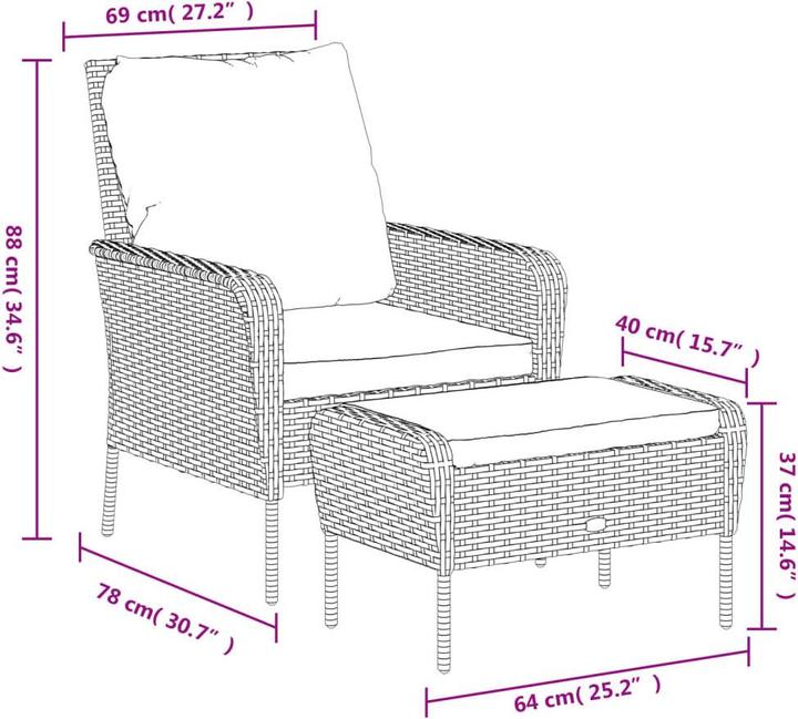 Actual product image vidaXL Gartenstuhl mit Fusshocker