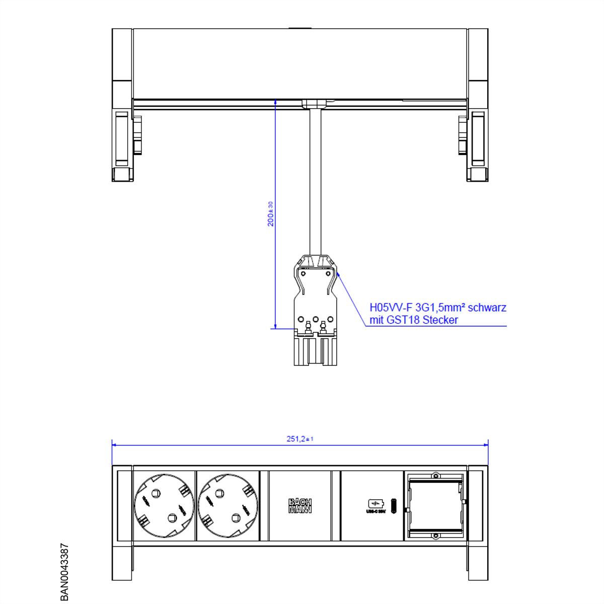 Thumbnail - Bachmann, Steckdosenleiste, 902905 (3 x, CEE 7/3, 0.20 m)