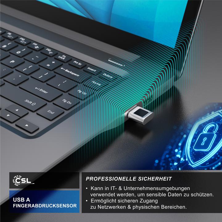 Actual product image CSL Fingerabdrucksensor, Windows 11, bis zu 10 IDs, biometrische Authentifizierung, Plug & Play, USB-A