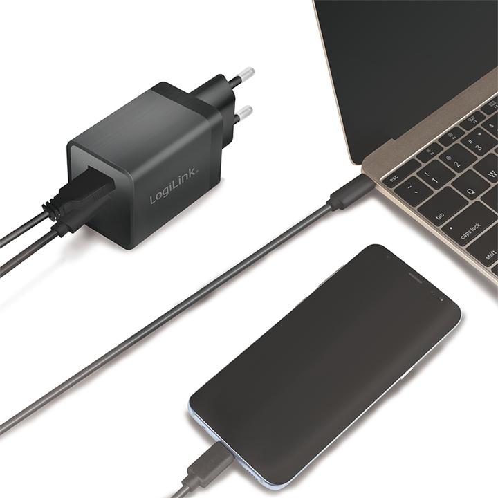 Produktbild LogiLink USB-Ladeadapter-Set, Auto & AC, USB-C/F + USB-A/F, 5 V/15 W, schwarz