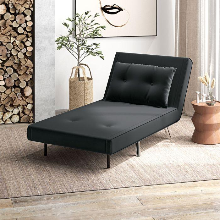 Produktbild Swisshandel24 Schlafsessel Kissen Gästebett Polstersofa Samt Schwarz 77x88x83cm