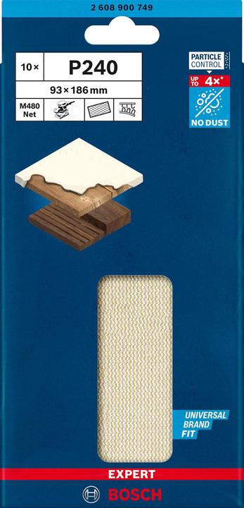 Image du produit Bosch Professional Zubehör Filet de ponçage pour ponceuse orbitale EXPERT M480 non perforé grain num 240 (L x l) 186 mm 93 10 (240)