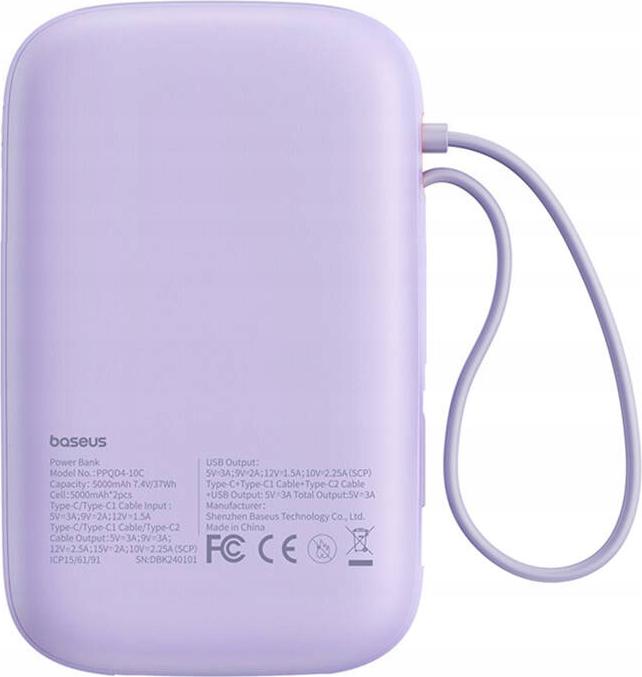 Image du produit Baseus QPow 2 10000mAh 30W 2xUSB-C powerbank (pourpre) (10000 mAh, 30 W, 37 Wh)