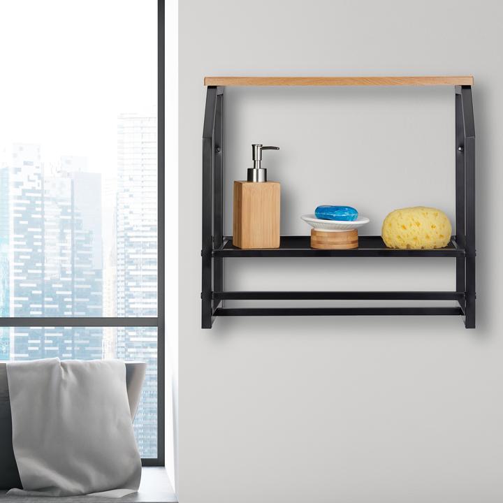 Actual product image Relaxdays Wall Shelf with Towel Rail (45.5 x 23 x 41.5 cm)