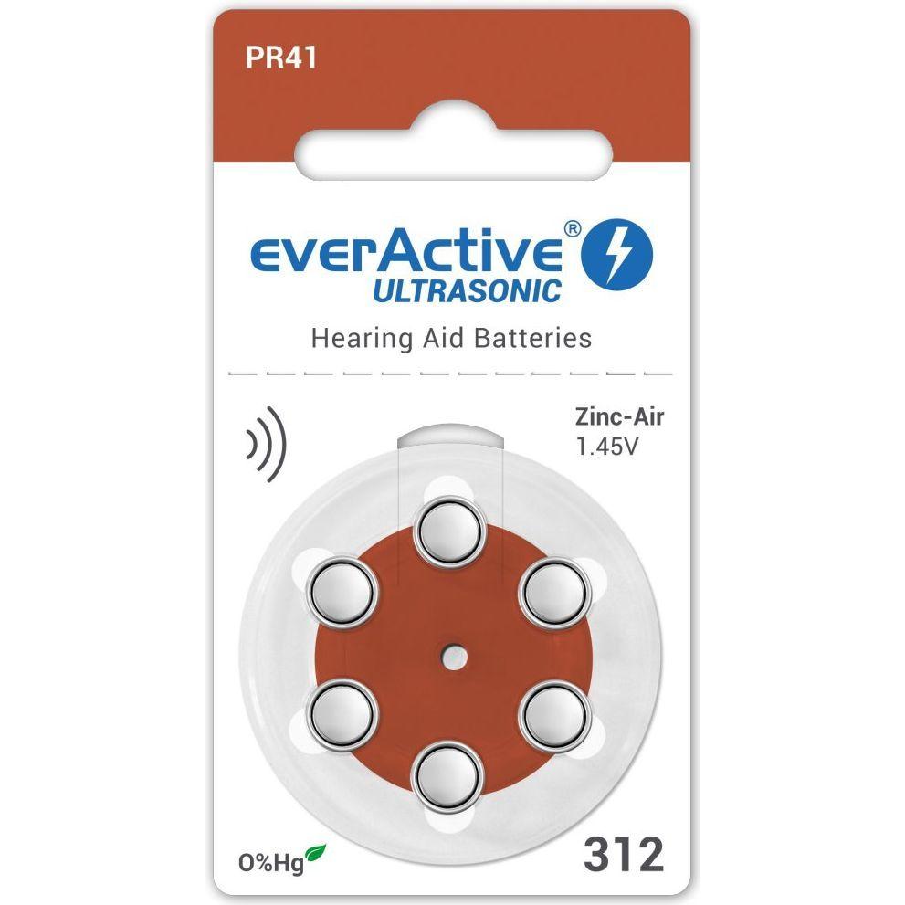 Everactive Ultrasonic 312 - Hörgerätebatterien (6 Stk., A312), Batterien + Akkus