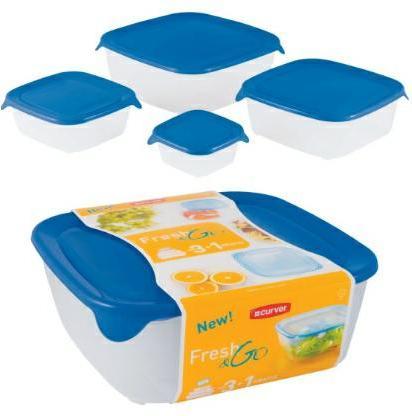 Produktbild Curver & quot Set von quadratischen Behältern Frisch & amp go 0,8l + 1,7l + 2,9 l + 0,25l