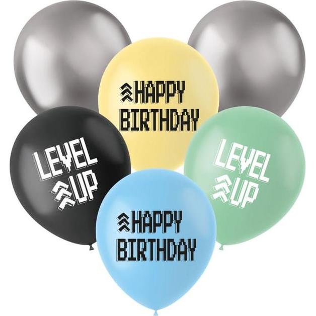 Folat 6 Luftballons - Happy Birthday - Level Up - Ø ca. 33 cm