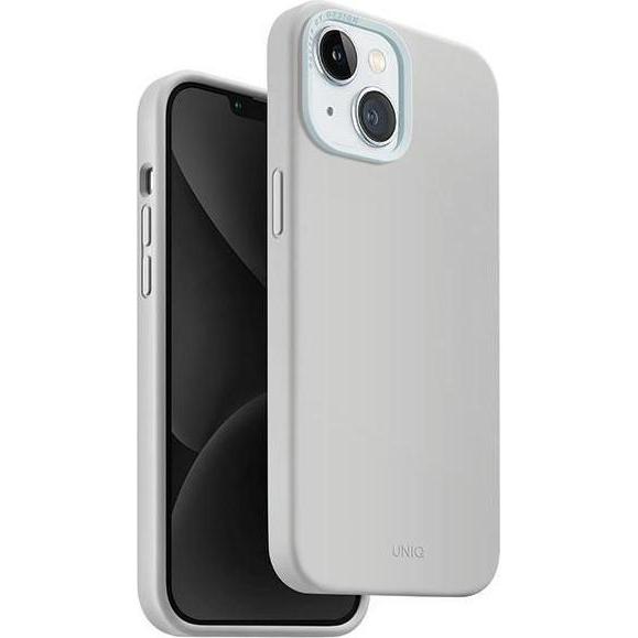 Uniq etui Lino Hue iPhone 15 6.1" Magclick Charging jasnoszary/chalk grey (Apple iPhone 15), Smartphone Hülle, Grau